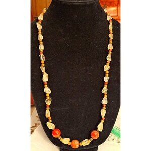 Handmade Semi Precious Necklace, Citrine,  Agate Beads, gold tone